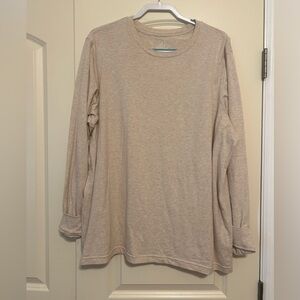 Women’s (men’s dept) plus long sleeve tshirt. Light tan. Long sleeve.